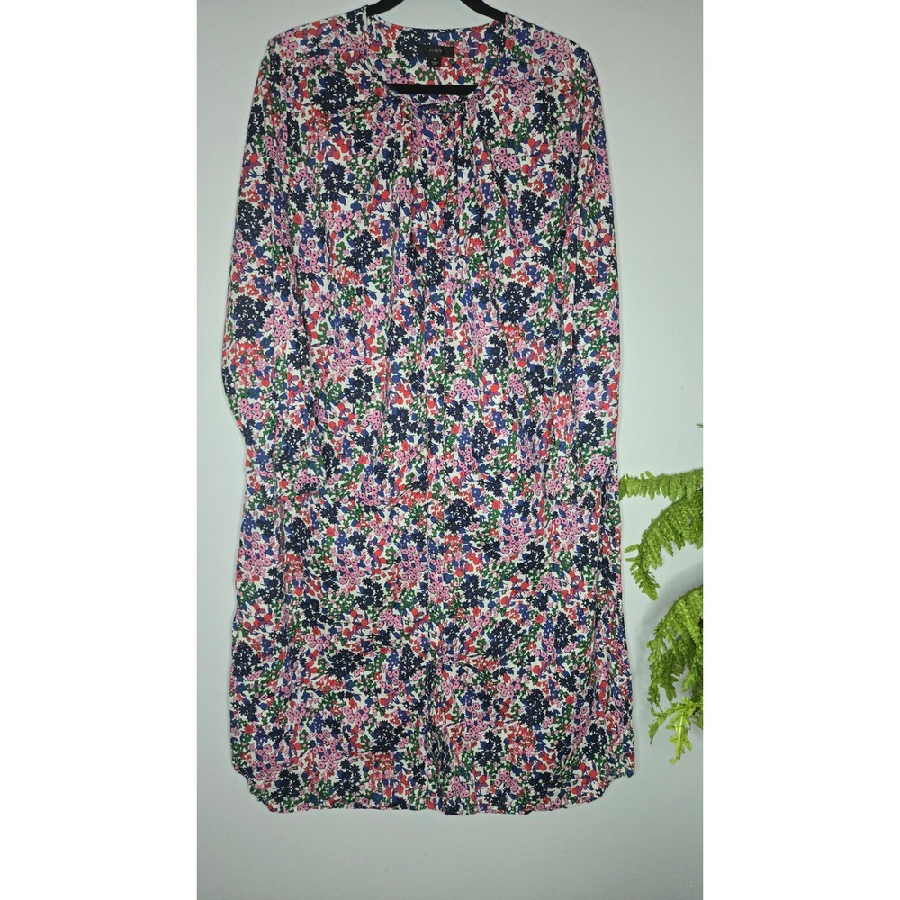 J.Crew Women's Medium Cotton Floral Midi Dress Long Sleeve Popover Multicolor - Picture 3 of 8